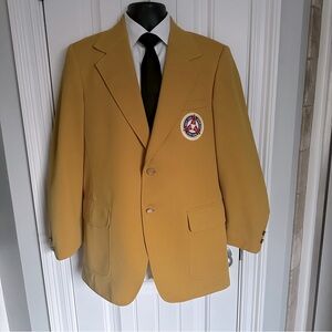 VTG 1970s Mustard Yellow USS Double Knit Sport Coat Blazer - 44” Chest